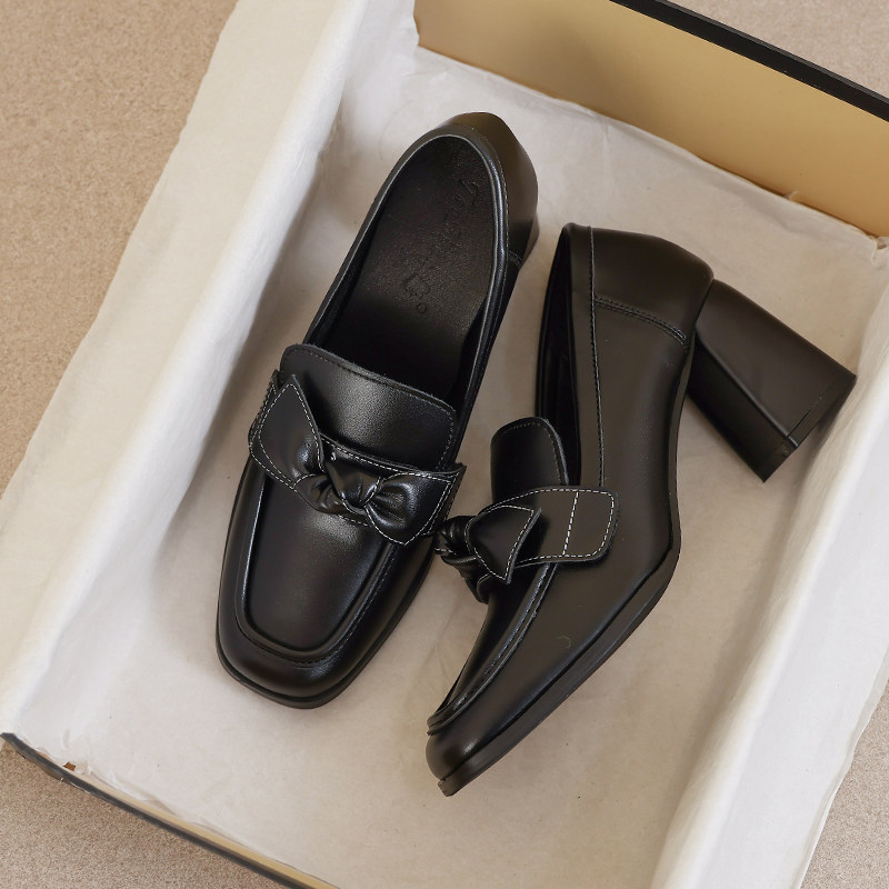 牛皮款~高跟小皮鞋女2026新款秋冬鞋子英伦风34码单鞋黑色乐福鞋