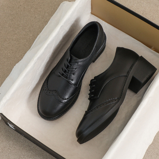 秋冬英伦加绒高跟百搭小皮鞋 女2025新款 通勤不累脚乐福鞋 牛皮版