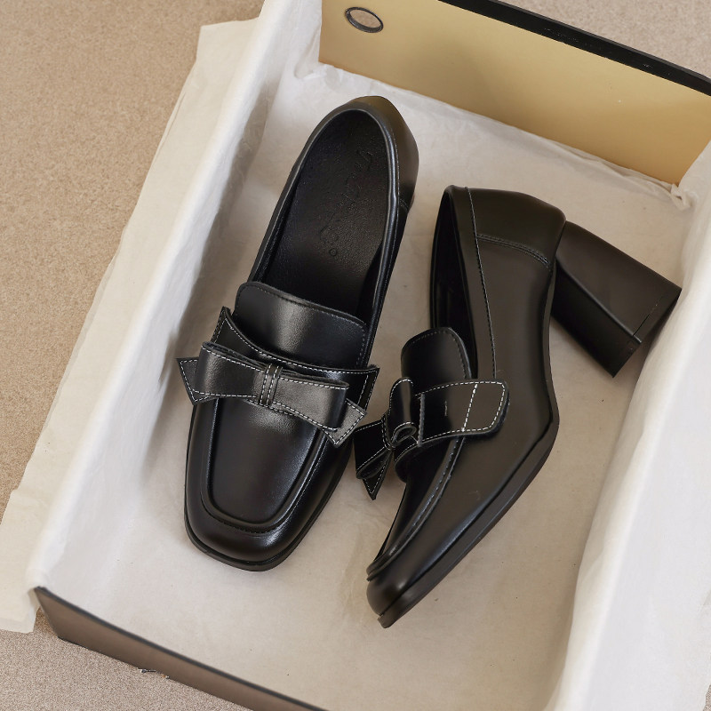 羊皮版~高跟乐福鞋女2026秋冬新款春秋英伦日系黑色jk单鞋小皮鞋