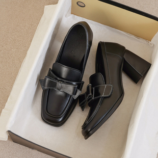 羊皮版~高跟乐福鞋女2026秋冬新款春秋英伦日系黑色jk单鞋小皮鞋