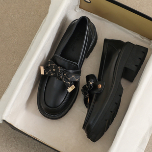 春秋黑色乐福软底厚底单鞋 牛皮款 女2026新款 通勤英伦小皮鞋 法式