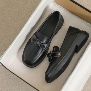 牛皮版~小皮鞋女款厚底2025新款英伦黑色乐福鞋加绒单鞋jk制服鞋