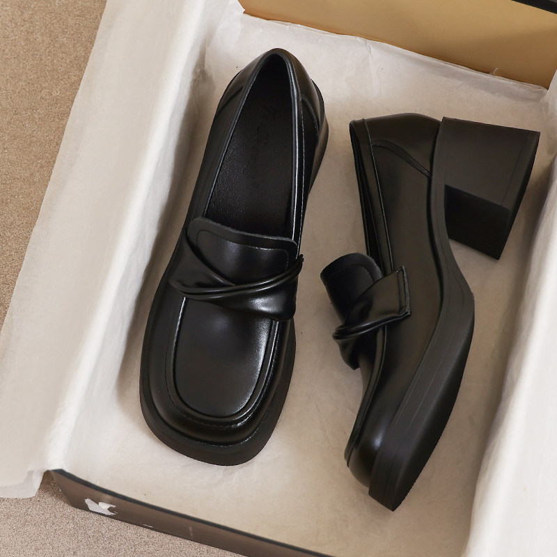 牛皮版~小皮鞋女款2026新款夏季英伦风黑色英伦风通勤34码乐福鞋