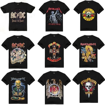 摇滚乐队acdc短袖T恤纯棉megadeth枪花metallica简约宽松queen