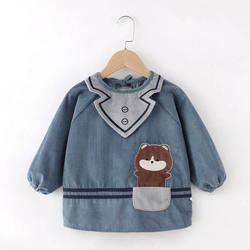 Детский фартук, водонепроницаемый слюнявчик, демисезонный нагрудник, лонгслив подходит для мужчин и женщин, анти-грязь, с карманом, сзади на завязках