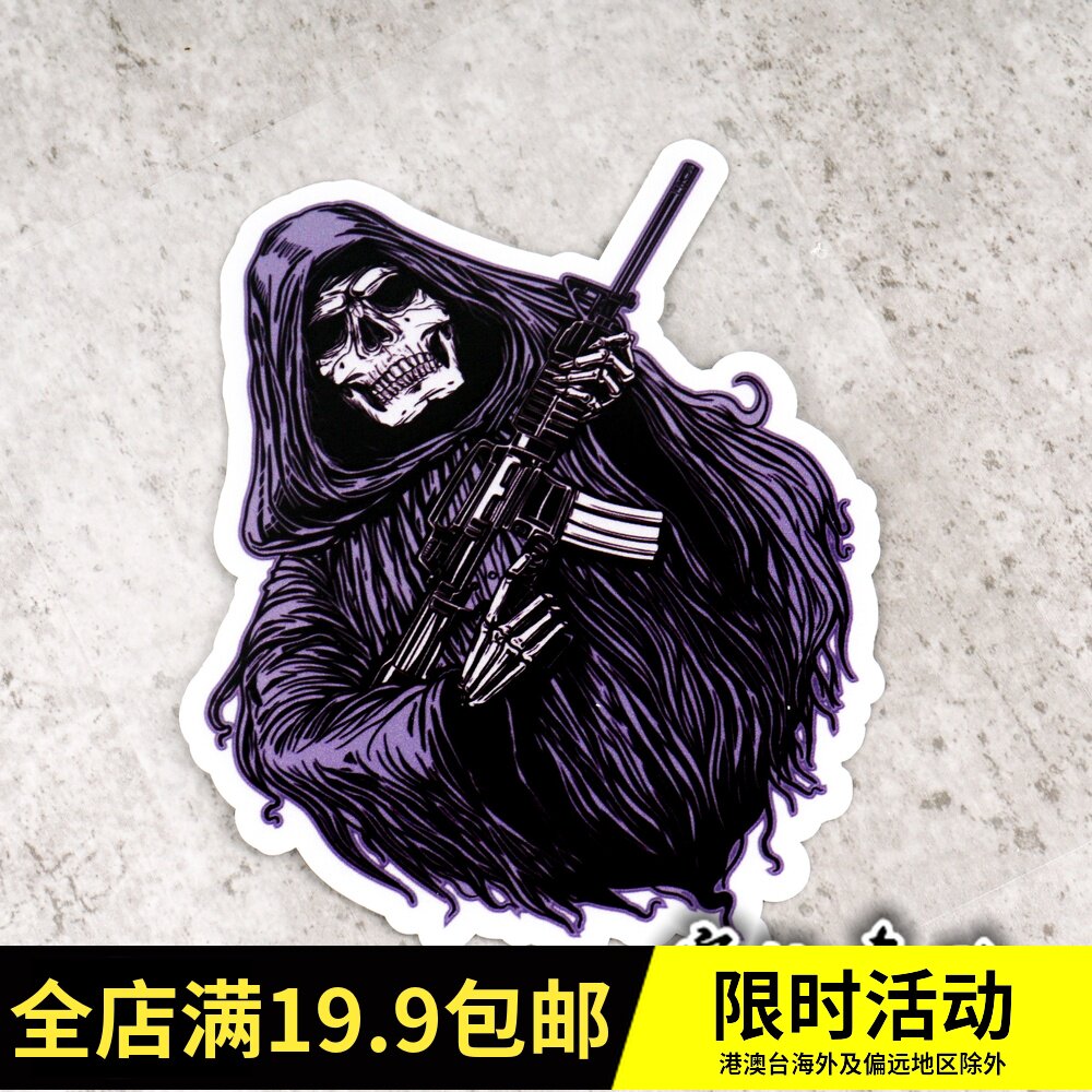 哈雷摩托车俱乐部队标吃鸡98k883滑翔复古机车公路骷髅反光贴196