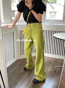 IN choose u笑笑家2022夏装韩版高腰显瘦洗水牛仔裤直筒长裤女ins