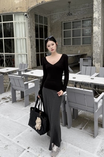 张涵涵 韩系高腰显瘦垂感针织半身裙包臀裙莫代尔长裙女 慵懒日常