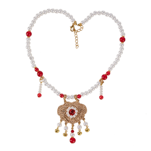 汉服璎珞马面裙配饰古风儿童项链吊坠复古珍珠链如意锁长流苏项圈