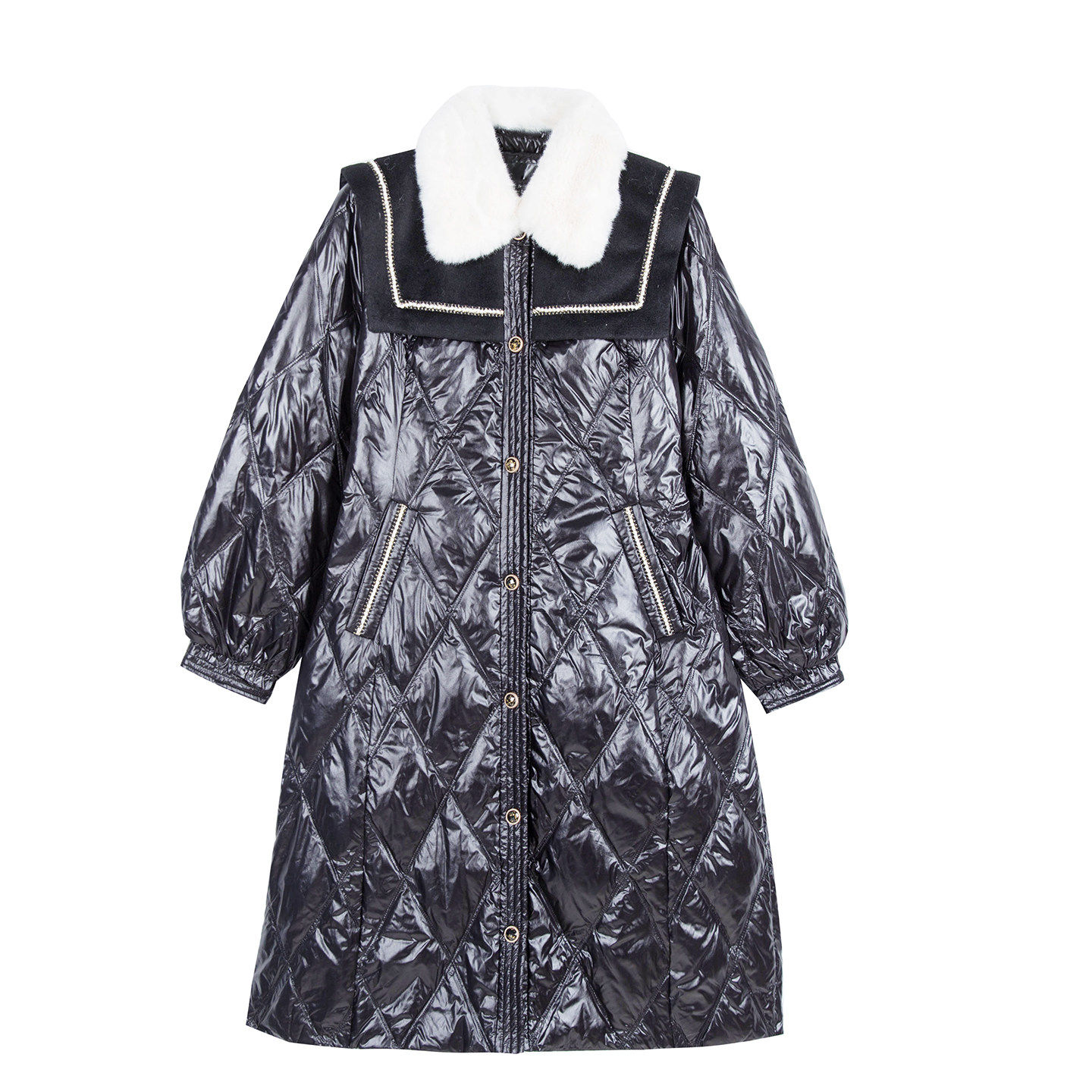 专柜价2649【YU】剪标秋冬精致毛领串珠披肩长羽绒服36007/文-98