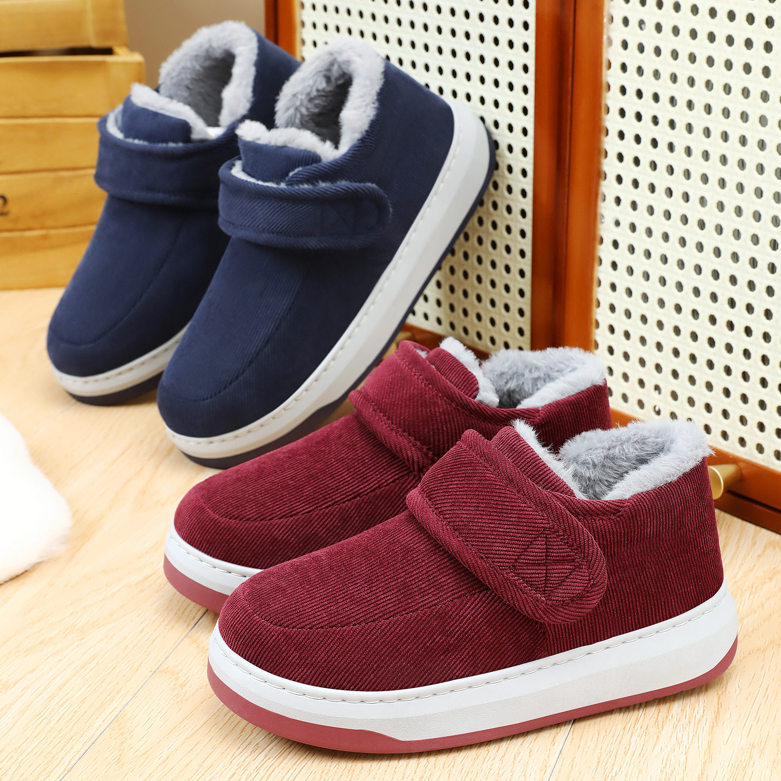 老人女冬季棉鞋防滑保暖包跟魔术贴男爸爸棉鞋加绒加厚老年人鞋子,居家布艺,居家棉拖/棉鞋,淘宝优惠券,粉丝福利购,淘宝优惠卷