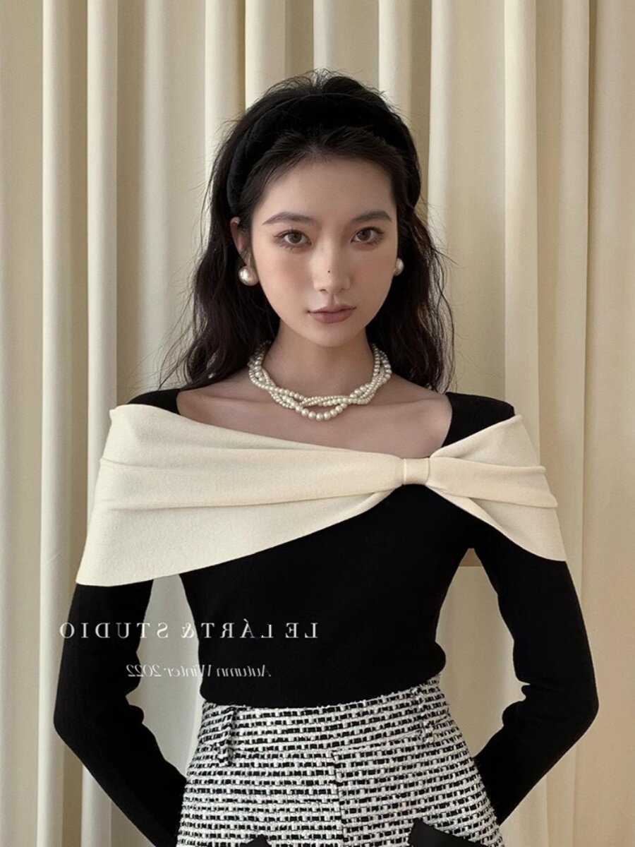 off-shoulder knitted sweater - Taobao product photo 3