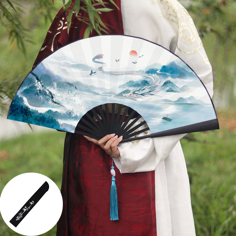 古风扇子折扇绢布中国风水墨扇汉服古装男扇夏季竹扇随身折叠扇