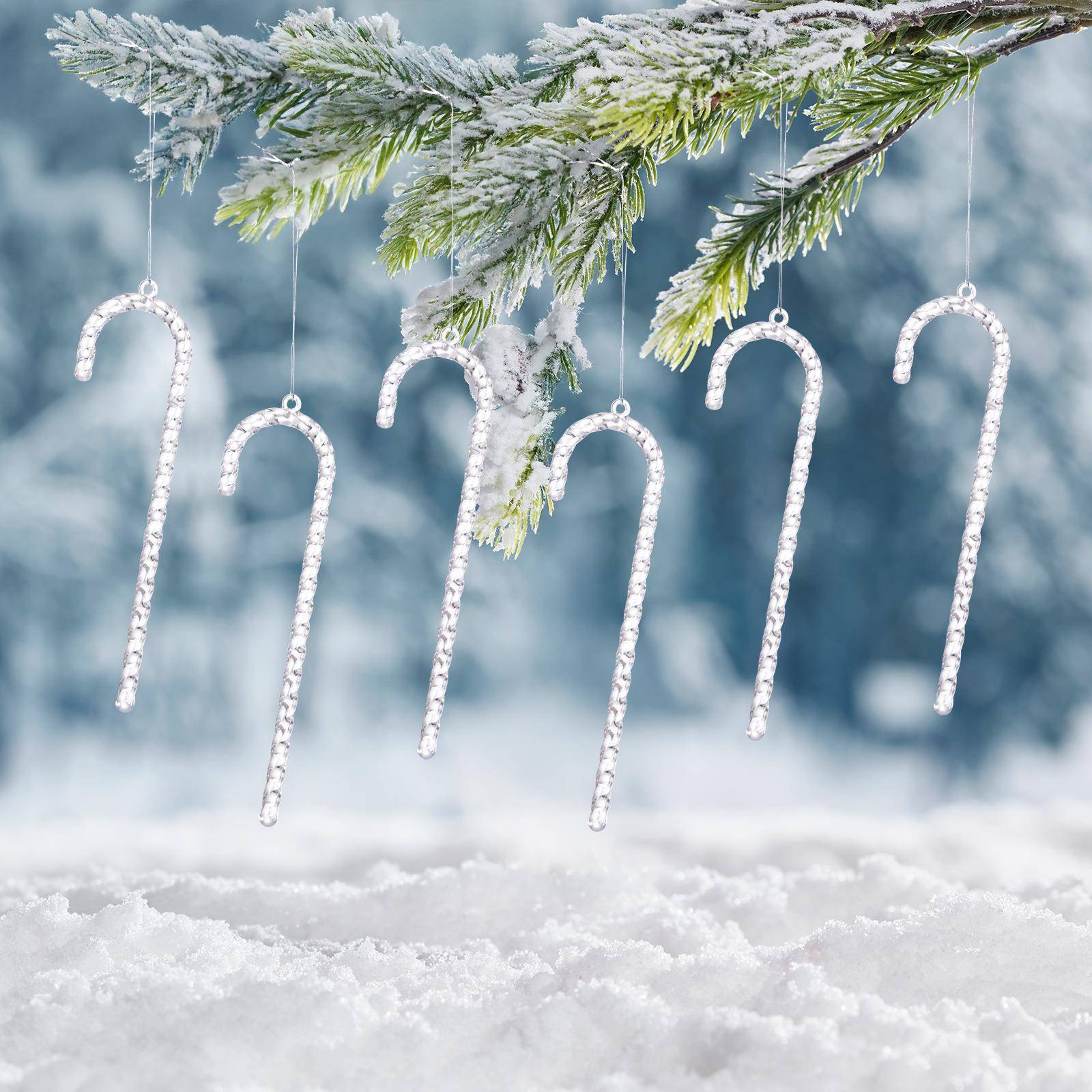 跨境圣诞节装饰品亚克力透明拐杖挂件彩色冰锥拐杖树挂件吊坠