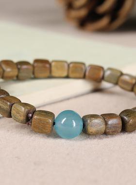 阿根廷绿檀木方形珠子手链特色文玩手串女友古风念珠生日送礼饰品