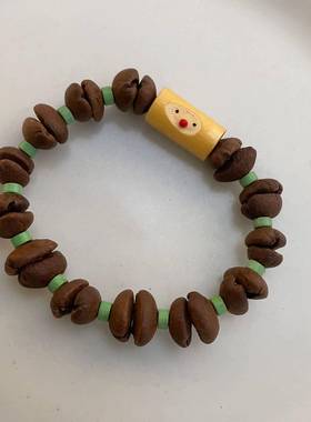 小众设计真咖啡豆手串天然树墩竹子趣萌娃娃脸手饰香味浓郁个性女