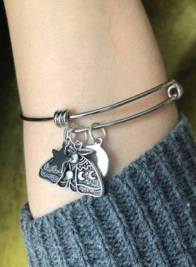 跨境外贸亚马逊银色飞蛾月亮和星星可调节不锈钢魅力手镯厂家直销