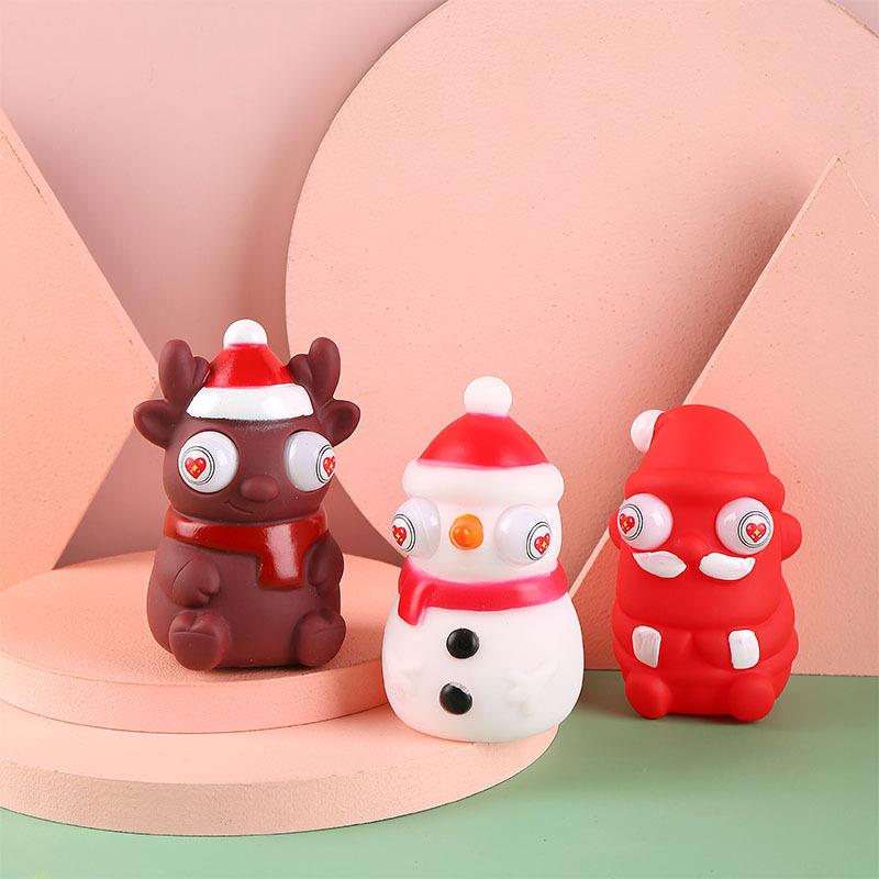 跨境创意减压爆眼圣诞节公仔挤压发泄整蛊解压捏捏乐玩具搪胶