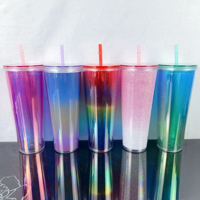 双层塑料杯带吸管750ml大容量水杯随手杯星巴杯子吸管杯
