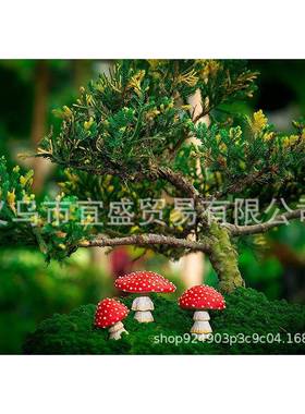 跨境新款夜光红蘑菇微景观庭院装饰品摆件设计田园盆栽家居造型