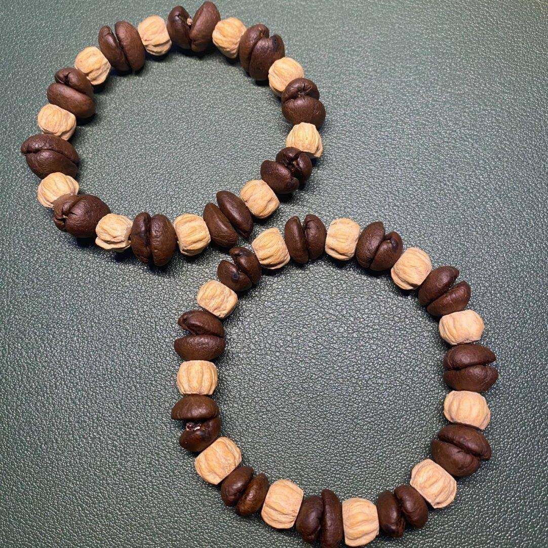 新中式手工天然（真）咖啡豆天然石百香籽檀木椰片拼接咖啡豆手串