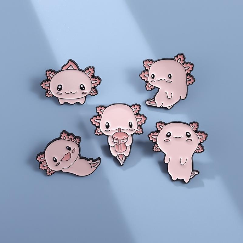 可爱动物娃娃鱼合金胸针粉色可爱蝾螈造型卡通动物胸花服饰小徽章