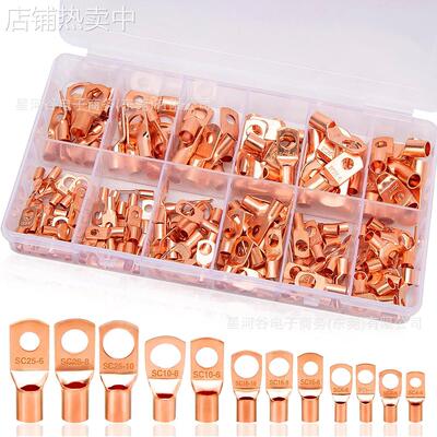 跨境 170pcs 线耳端头冷压线耳铜鼻子 线鼻子铜端子接线窥口套装