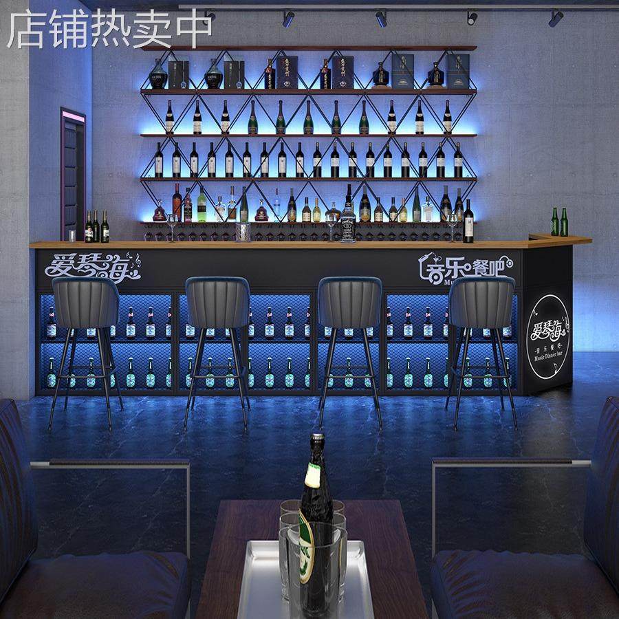 蓝色工业风酒吧吧台桌台球厅铁艺收银台健身房双台面接待台柜台