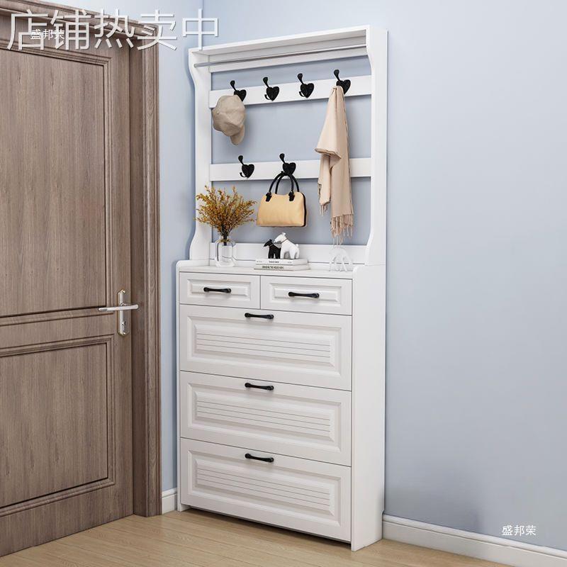 新款北欧超薄翻斗鞋柜家用进门口超窄高款带抽屉衣帽架门边收纳柜