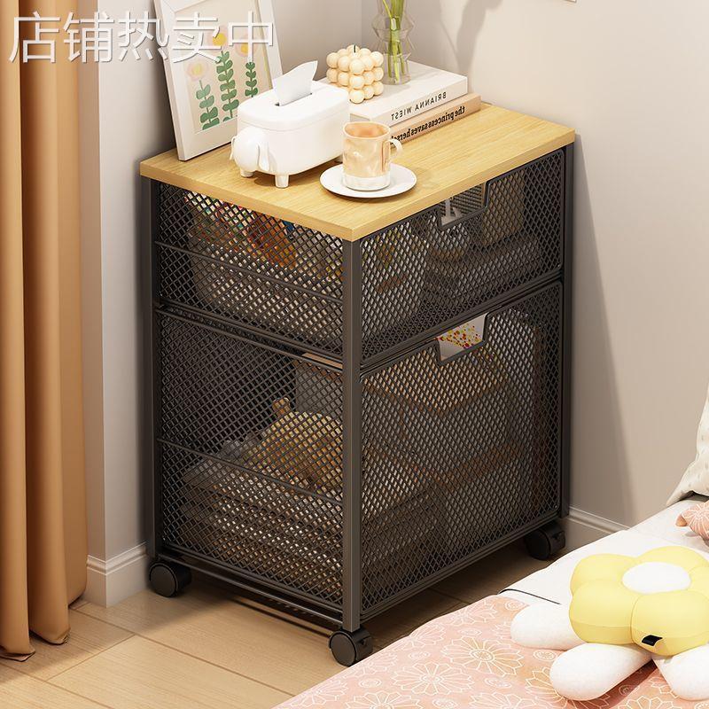 卧室床头柜带滑轮夹缝床边小柜子带抽屉出租房收纳置物架移动边几