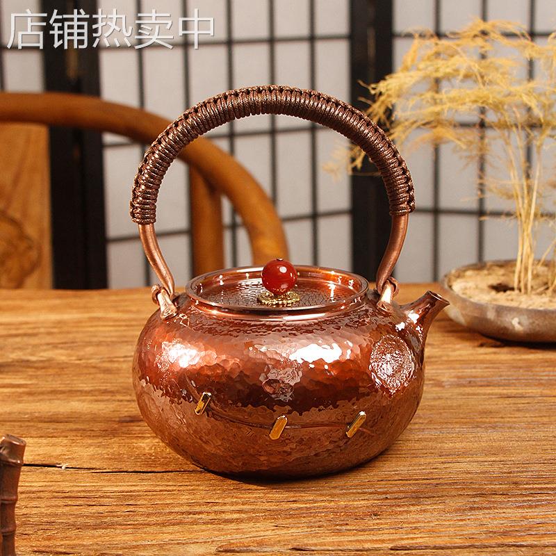 新款大容量铜壶1L一张打铜壶煮水套装无涂层紫铜壶烧水茶具厂家