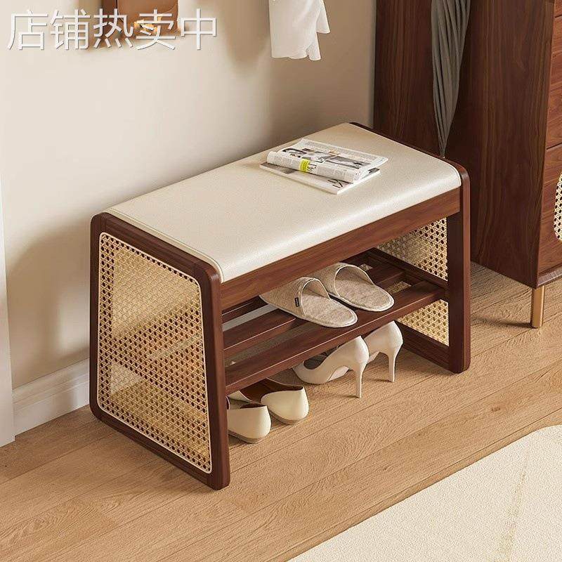 实木藤编换鞋凳门口家用入户门可坐鞋柜轻奢高级感坐凳一体穿鞋凳,收纳整理,收纳凳,淘宝优惠券,粉丝福利购,淘宝优惠卷
