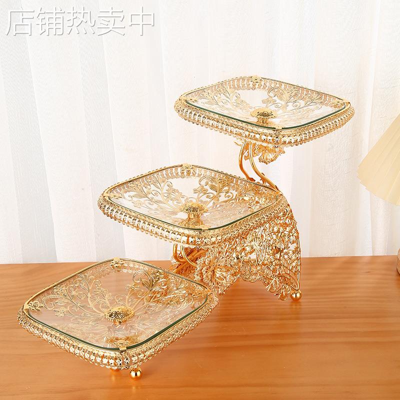 高档轻奢玻璃果盘家用客厅茶几结婚果盘多层KTV精致网红零食盘