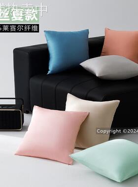 P66D天丝抱枕套绿色夏天冰凉感冰丝方靠背套不含芯客厅沙发40x40