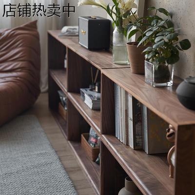 新中式黑胡桃色实木格子柜白蜡木组合书柜矮柜储物落地置物架定制