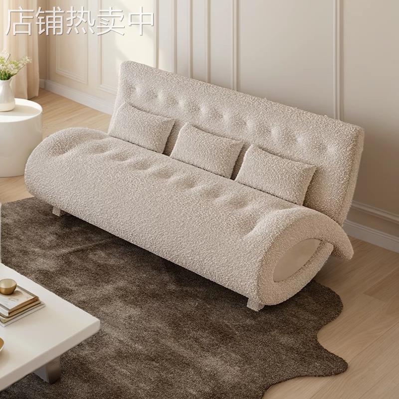 中古复古民宿休闲沙发设计师创意异形奶油风美容院休息区接待沙发