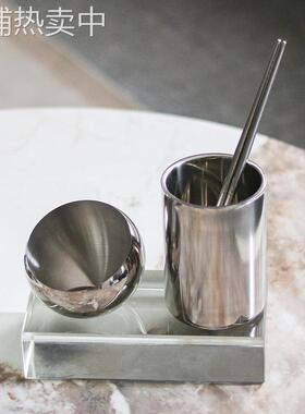 不锈钢筷子筒置物架小果盘组合摆件样板房厨房咖啡厅储物杯装饰品