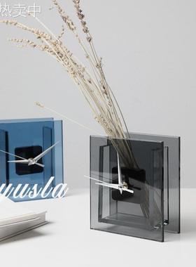 简约现代玻璃台钟时钟表摆件售楼处电视柜桌面座钟软装饰品摆设