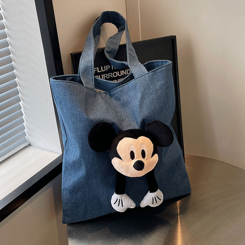 韩版卡通牛仔帆布包包女2025新款学生上课手提袋通勤包单肩托特包,箱包皮具/热销女包/男包,托特包,淘宝优惠券,粉丝福利购,淘宝优惠卷