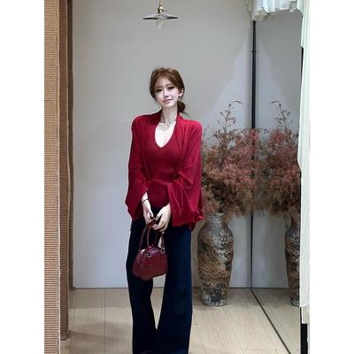 已到货 高质量红色上衣女2025年新款爆款针织吊带开衫两件套上衣