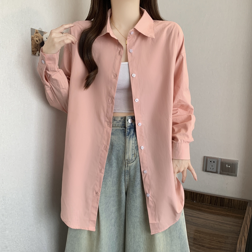 已出货 实拍秋装纯棉蓝色长袖衬衫女上衣通勤穿搭休闲蓝衬衣外套