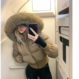 百搭棉衣小个子外套 加厚短款 连帽大毛领羽绒棉服女2025年冬季 新款