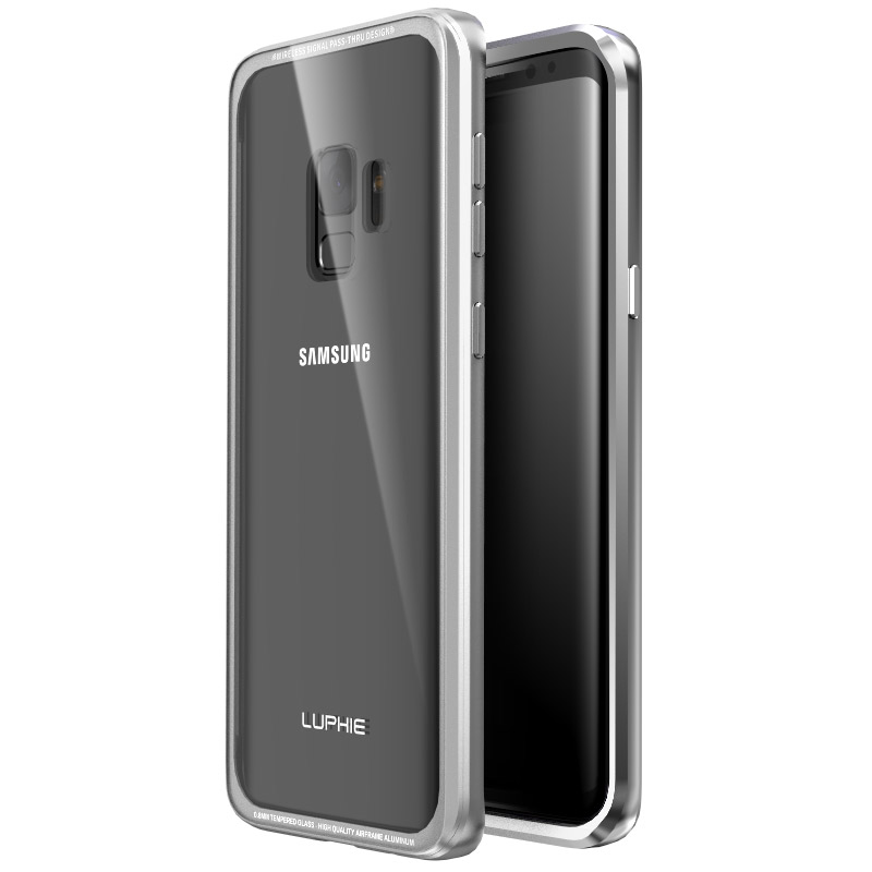 Luphie iGlass Airframe Aluminum Bumper Air Barrier Tempered Glass Back Case Cover for Samsung Galaxy S9 Plus & Galaxy S9
