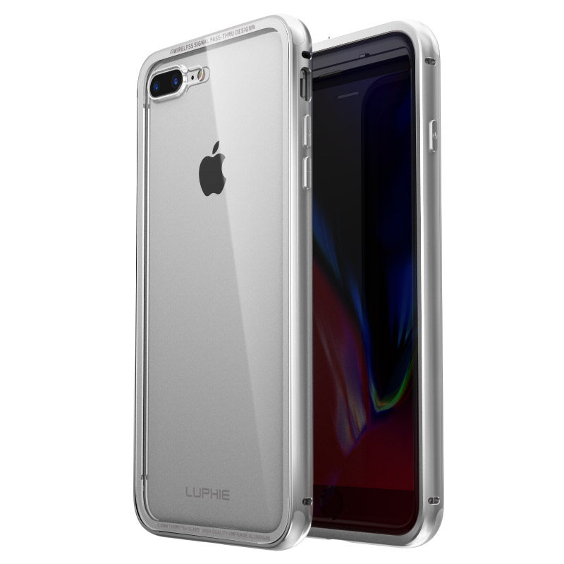 Luphie iGlass Airframe Aluminum Bumper Air Barrier Tempered Glass Back Case Cover for Apple iPhone 8 Plus & iPhone 8