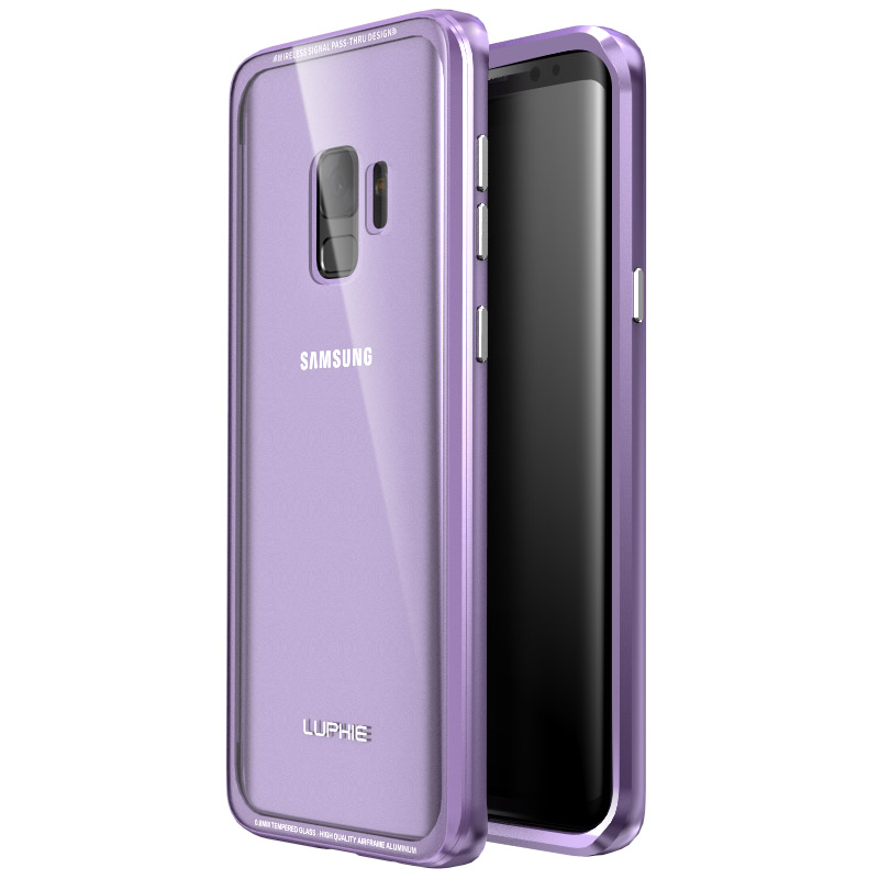 Luphie iGlass Airframe Aluminum Bumper Air Barrier Tempered Glass Back Case Cover for Samsung Galaxy S9 Plus & Galaxy S9