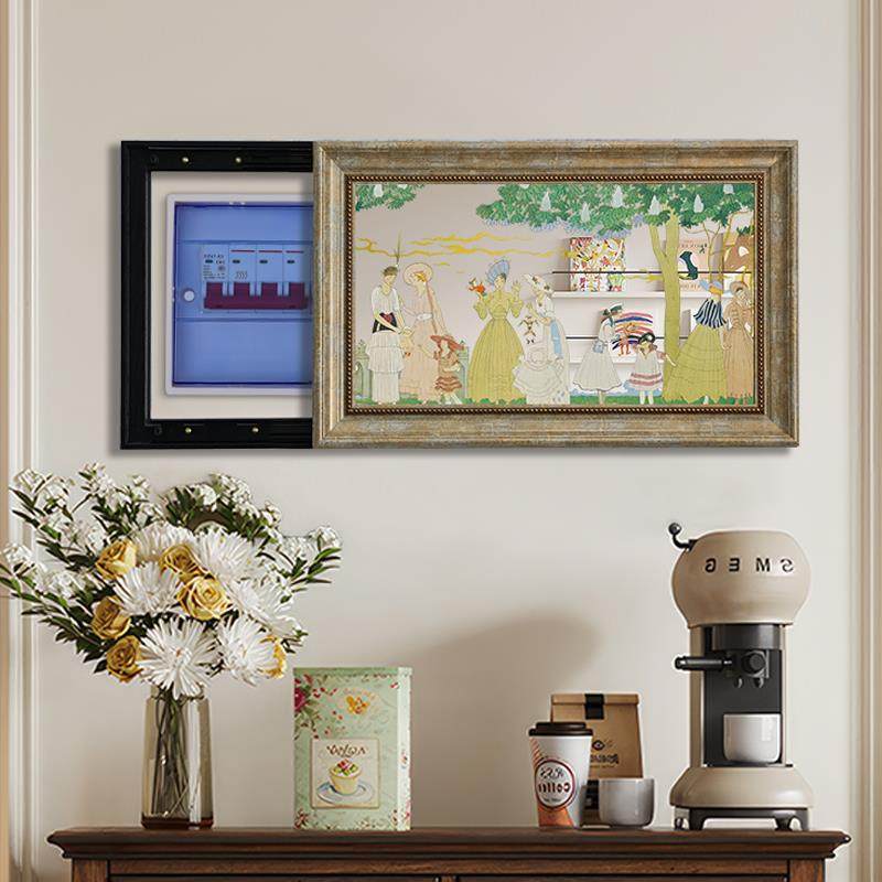 美式复古镜面推拉电表箱挂画餐厅客厅遮丑法式中古镜子配电箱壁画