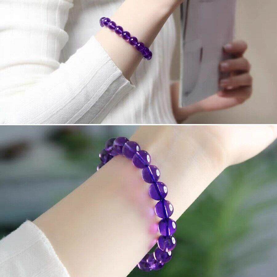 紫水晶手链女水晶玛瑙玉手链原石散珠子项链乌拉圭紫晶手串情侣