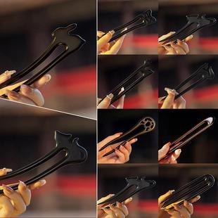 双钗U型发簪古风黑檀木簪子盘发发钗复古U钗钗子可爱汉服头饰短发