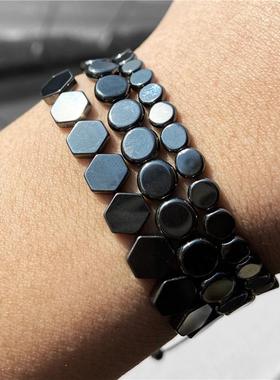 亚马逊WISH跨境热卖黑胆石手链男复古能量编织可调节手串