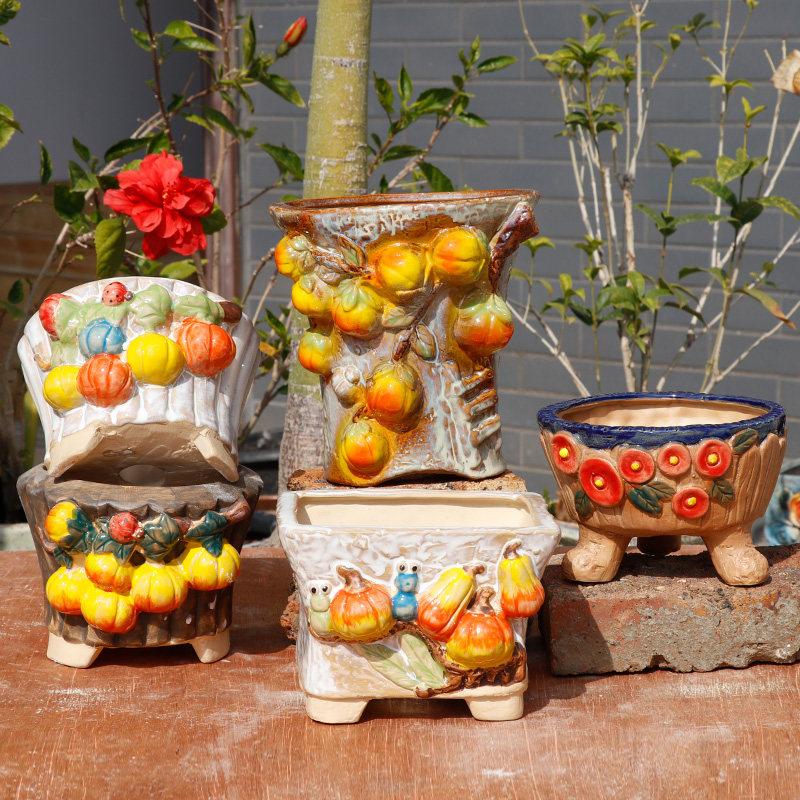 若兰坊手工陶瓷花盆立体水果造型多肉植物盆栽装饰花器
